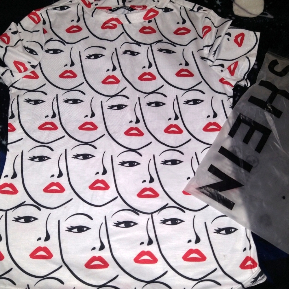 Never Been Used SheIn Super Cute Face with Makeup Shirt.